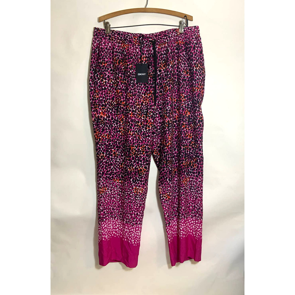 Women’s DKNY Animal Print Pull-On Drawstring Pants Pink and Black Size XL